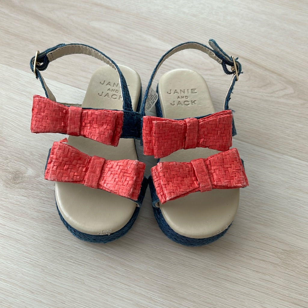 Janie And Jack Rattan Sandals Bow Size 7